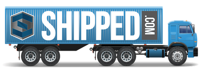 a shipped.com shipping container delivery truck