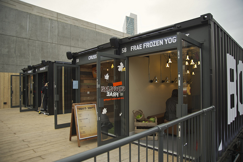 Restaurants pop up inside recycled shipping containers