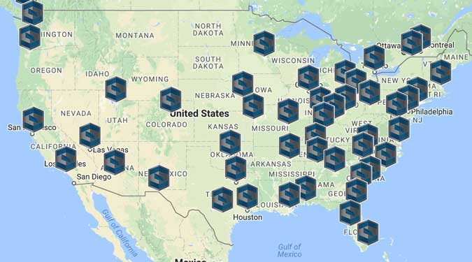 USA Map showing our 50+ container depots nationwide
